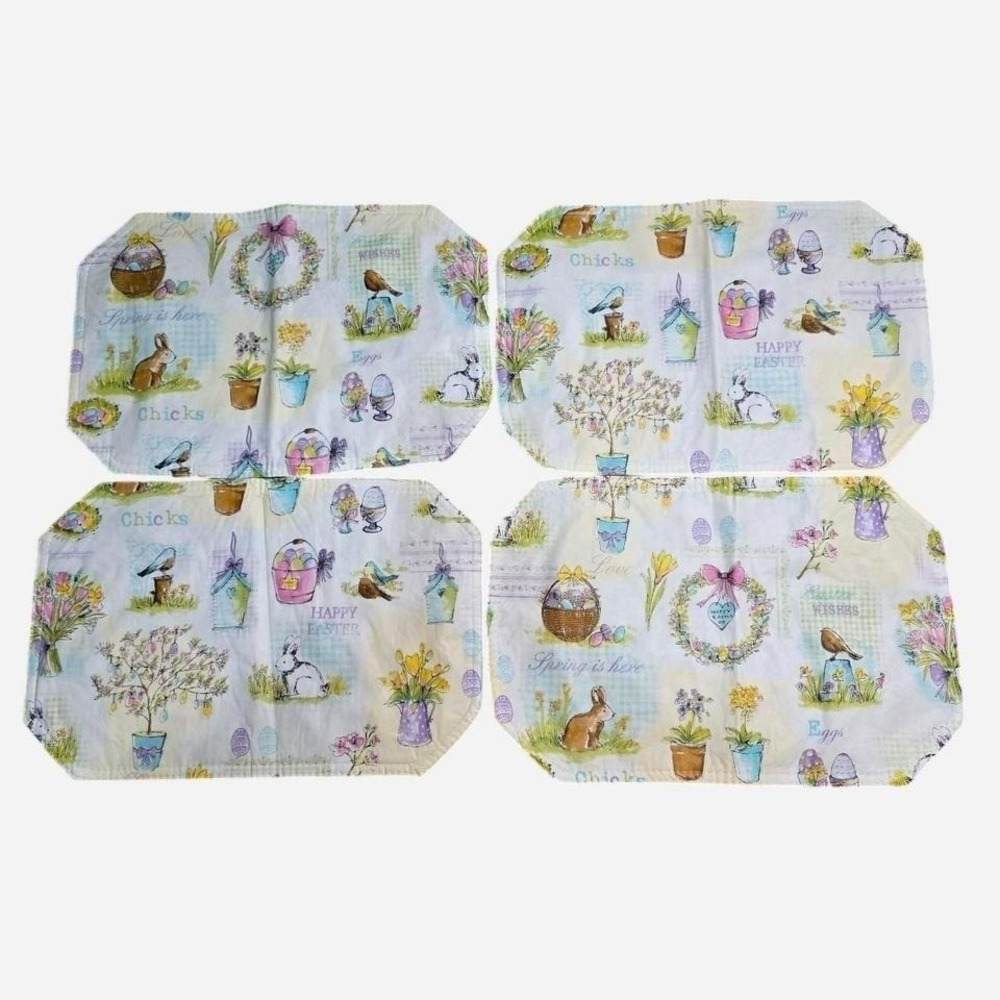 Easter Placemats Set of 4 Spring Bunny Chick Floral Pastel Table Decor‎ 17x12